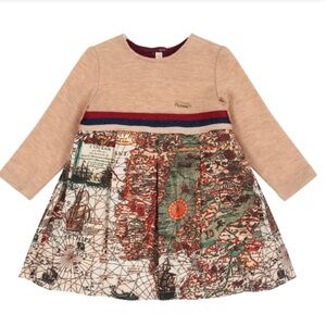 Pan Con Chocolate BEIGE COTTON MAP DRESS